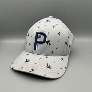 PUMA GOLF Hat Palm Tree Cap Gray Mens OSFM Snapback 110 FlexFit
